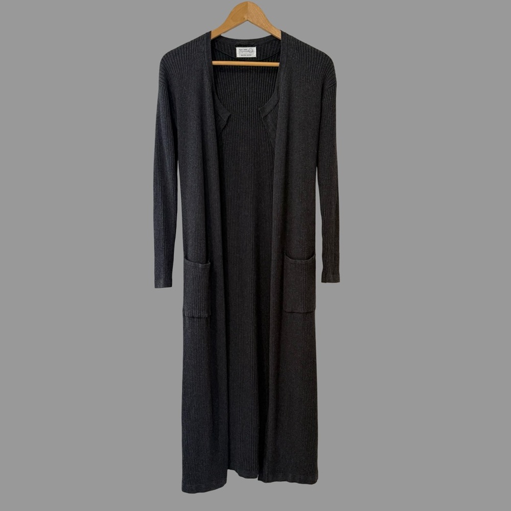 Paper Label Long Gray Ribbed Knit Cardigan S/P ($200)